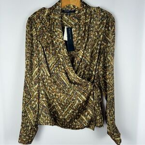 Jones New York Funky Long Sleeve Cross Wrap Style Blouse